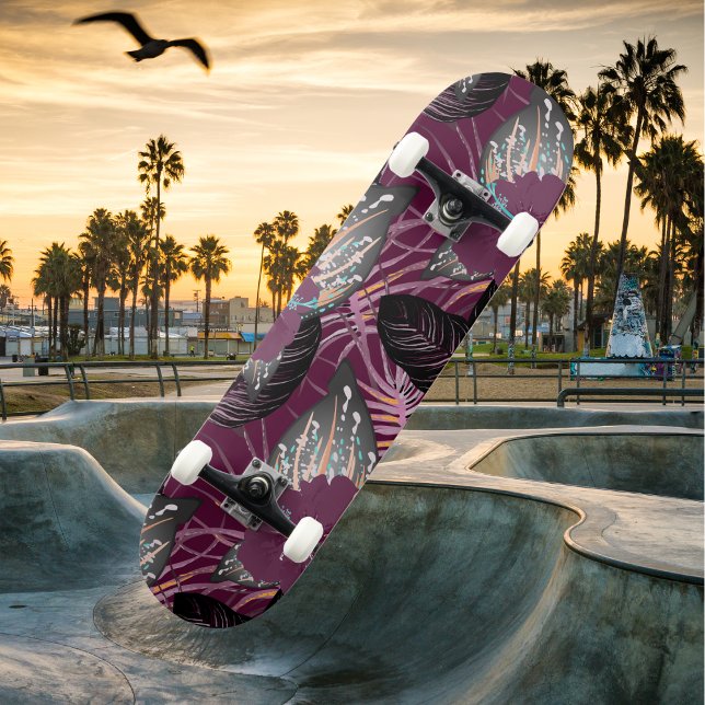 Tropical Burgundy Hibiskus Floral Skateboard (Tropical Burgundy - Likoca Beach)