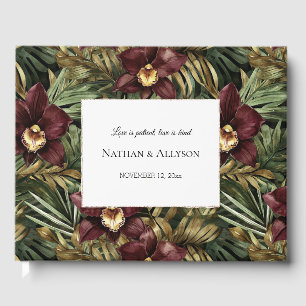 Tropical Burgundy Red Orchids Floral Wedding Gästebuch