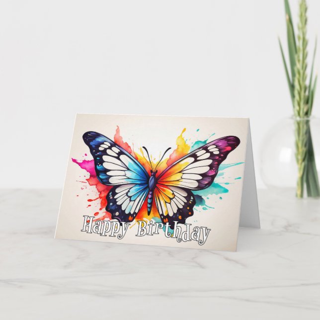 Tropical Butterfly Illustration Happy Birthday Karte (Vorderseite)