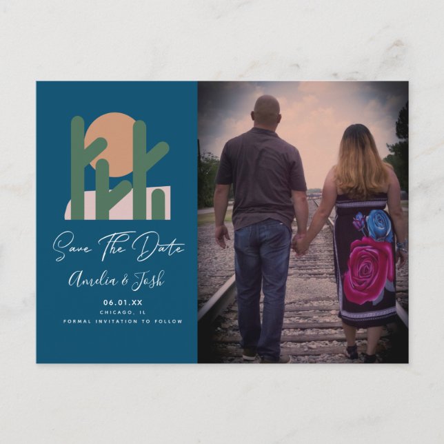 Tropical Cactus Navy-Save the Date-Foto-Postkarte Postkarte (Vorderseite)