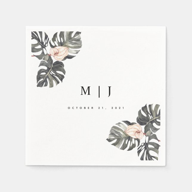Tropical Calla Lily Minimalistischer Hochzeitcockt Serviette (Vorderseite)