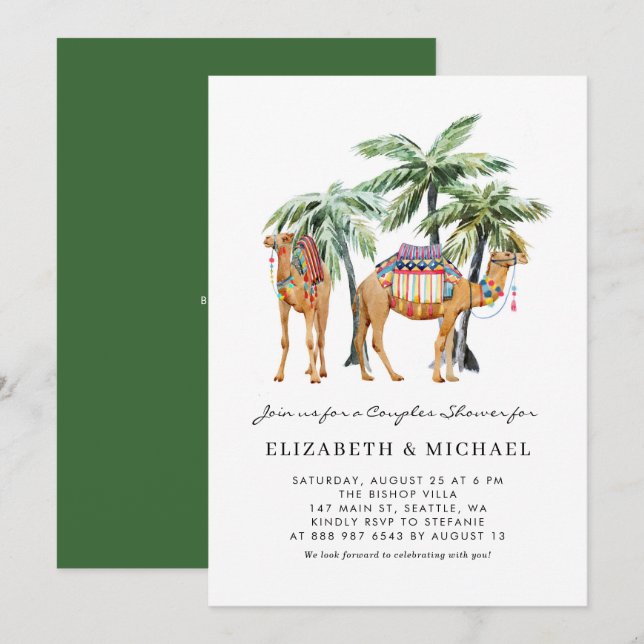Tropical Camels & Palm Trees Desert Couples Dusche Einladung (Vorne/Hinten)