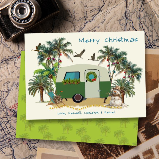Tropical Camping Trailer Frohe Weihnachtskarten Einladung (Von Creator hochgeladen)
