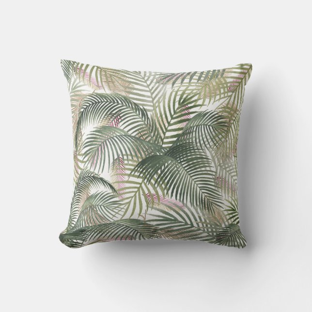 Tropical Caribbean Palm Blätter Wasserfarbe Kissen (Vorderseite)