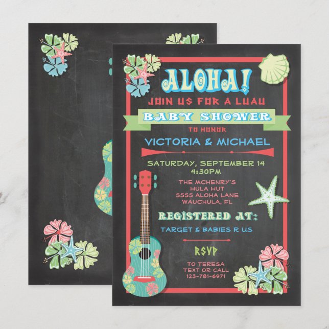 Tropical Chalkboard Luau Baby Shower Einladungen (Vorne/Hinten)
