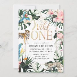 Tropical Chic | Gold Wild One Birthday Party Einladung