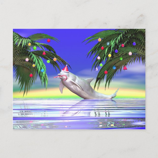 Tropical Christmas Dolphin Feiertagspostkarte (Vorderseite)
