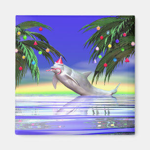 Tropical Christmas Dolphin Magnet