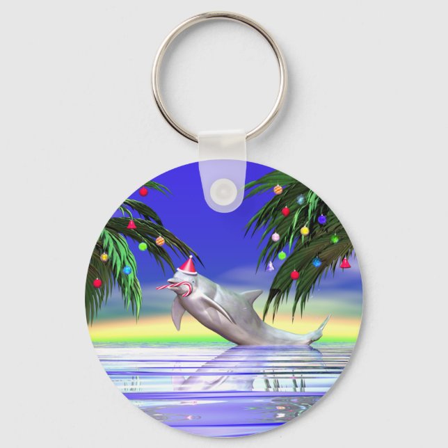 Tropical Christmas Dolphin Schlüsselanhänger (Vorderseite)