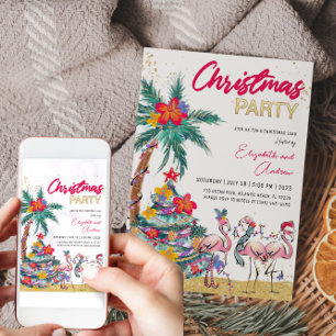 Tropical Christmas Flamingo Einladungskarte