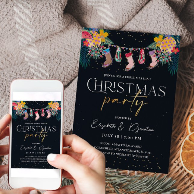 Tropical Christmas Gold Glitzer Einladungskarte (Tropical Christmas Gold Glitter Invitation)