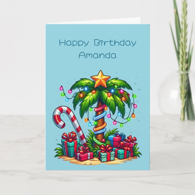Tropical Christmas Palm Tree Geburtstag Karte (Vorderseite)