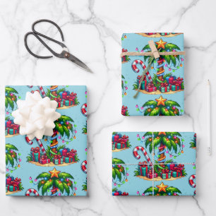 Tropical Christmas Palm Tree Muster Geschenkpapier Set