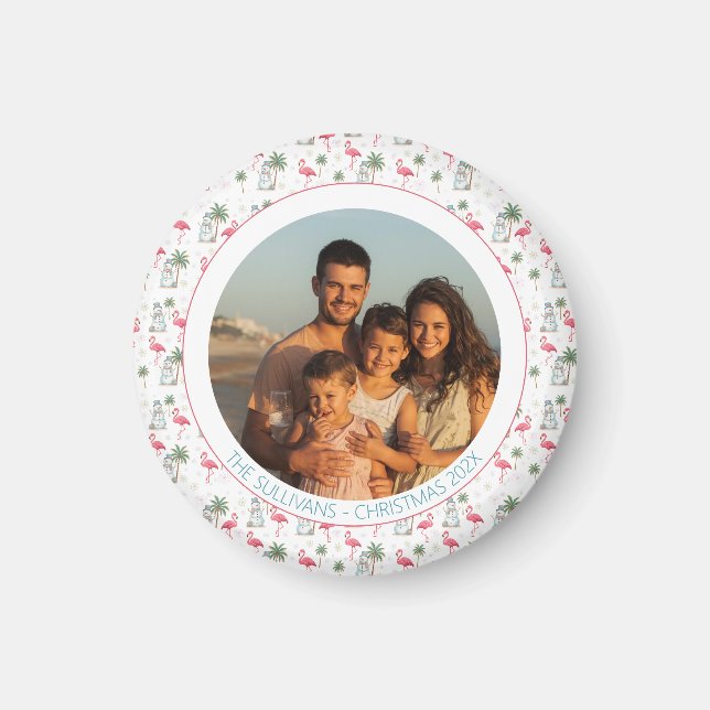 Tropical Christmas Pink Flamingo Family Photo Magnet (Vorne)