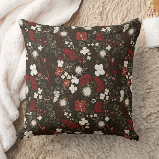 Tropical Christmas Red Sage Black Hibiscus Floral Kissen