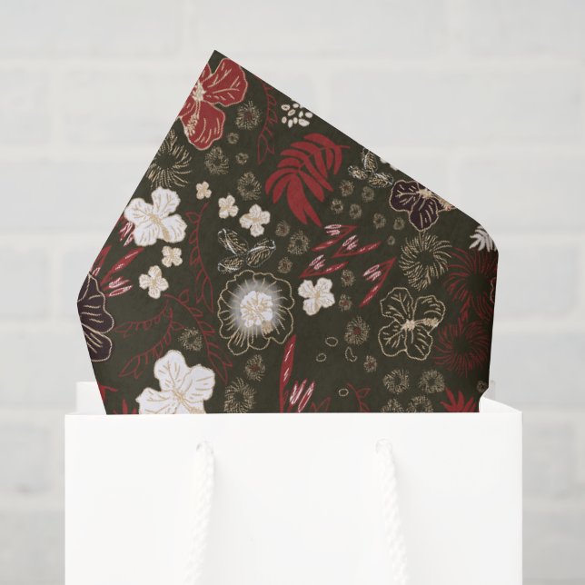 Tropical Christmas Red Sage Black Hibiscus Floral Seidenpapier (Geschenktüte)
