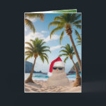 Tropical Christmas Sandman Feiertagskarte<br><div class="desc">Niedlicher Sandmann an einem tropischen Strand mit Palmen</div>