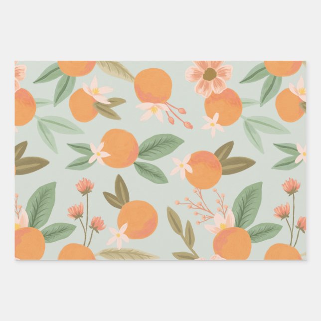 Tropical Citrus Floral Minze Green Geschenkpapier Set (Vorderseite)