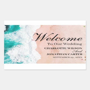 Tropical Coastal Beach Hochzeit Willkommenstasche Rechteckiger Aufkleber