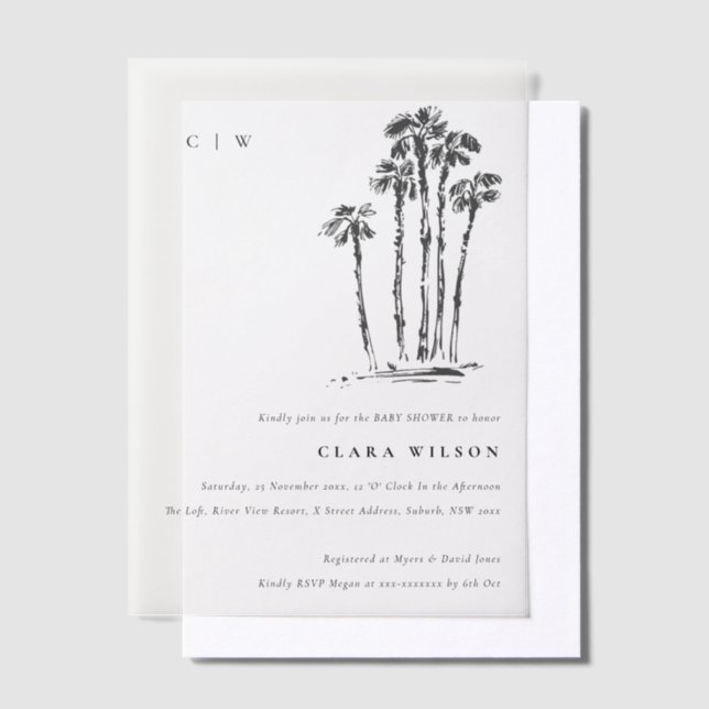 Tropical Coastal Palm Tree Sketch Baby Dusche (Versetzt)