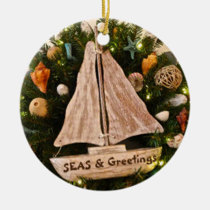 Tropical Coastal SEAS & Greetings Beach Christmas Keramik Ornament
