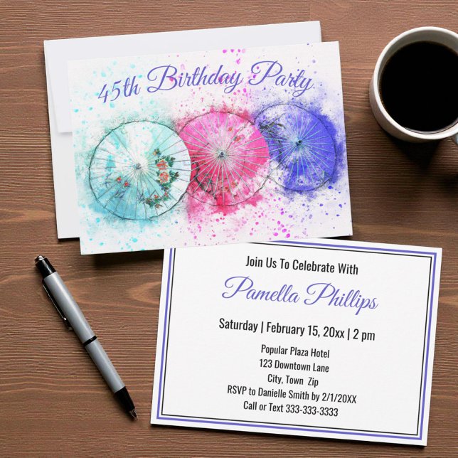 Tropical Cocktail Umbrellas 45. Geburtstag Einladu Einladung (Tropical drink umbrellas template invitation)