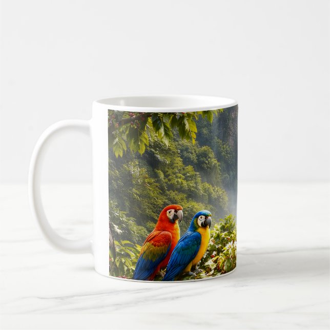 Tropical Coffee Paradise – Waterfall & Parrots Mug Kaffeetasse (Links)