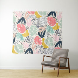 Tropical Colourful Collage Pattern Wandteppich