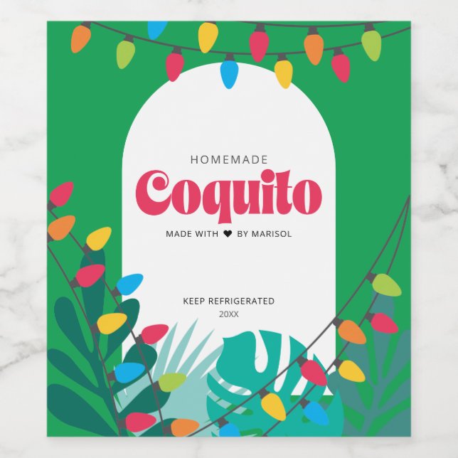 Tropical Coquito Weihnachten Weinetikett (Einzelnes Label)