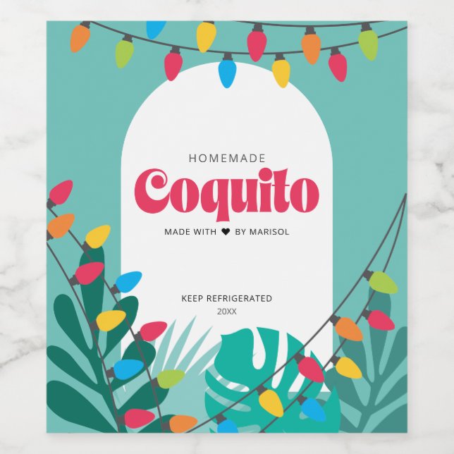 Tropical Coquito Weihnachten Weinetikett (Einzelnes Label)