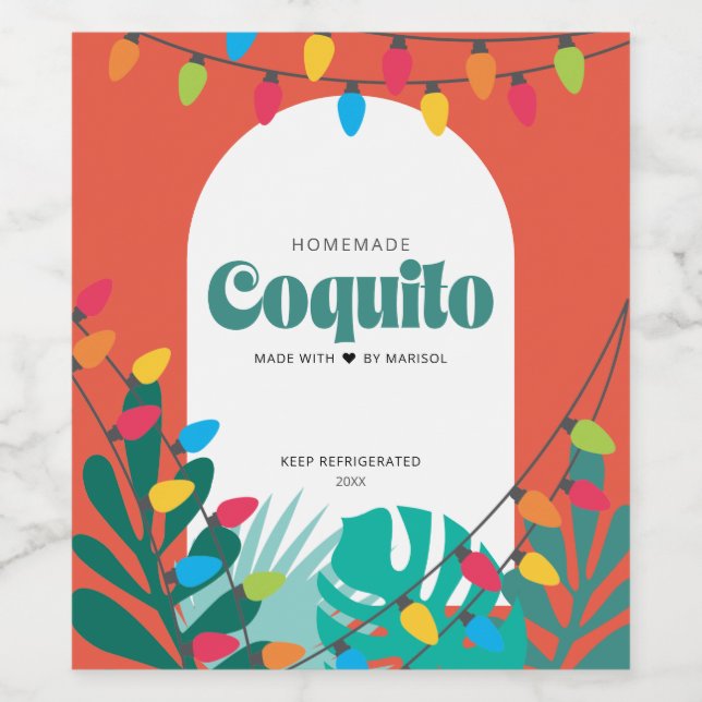 Tropical Coquito Weihnachten Weinetikett (Einzelnes Label)