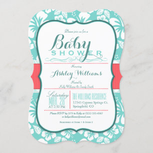 Tropical Coral & Aqua Pattern; elegante Babydusche Einladung
