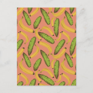 Tropical Coral Banana Leaf Muster Postkarte