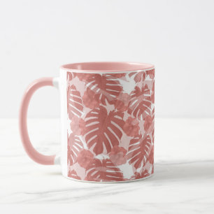 Tropical Coral Monstera Palm Blätter Muster Tasse