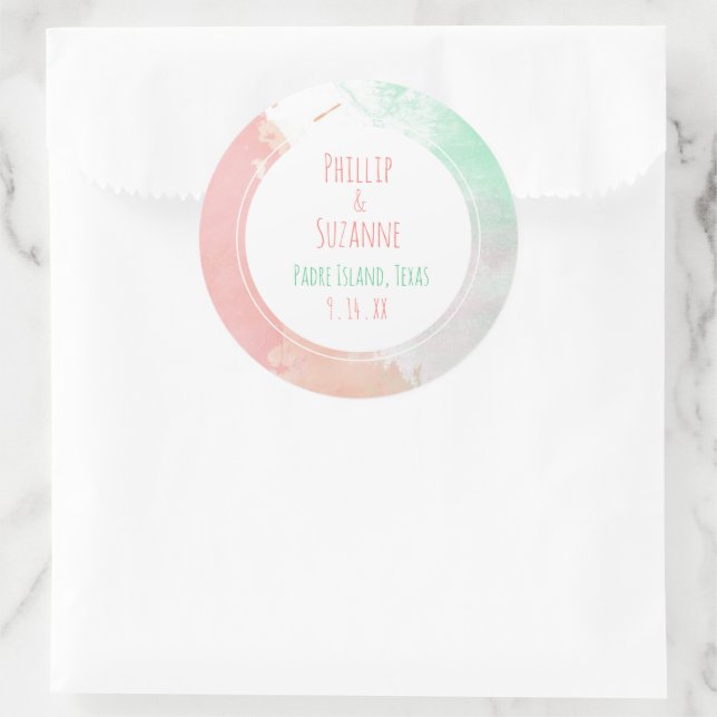 Tropical Coral Neo Mint Wedding Umschlag Aufkleber (Tasche)
