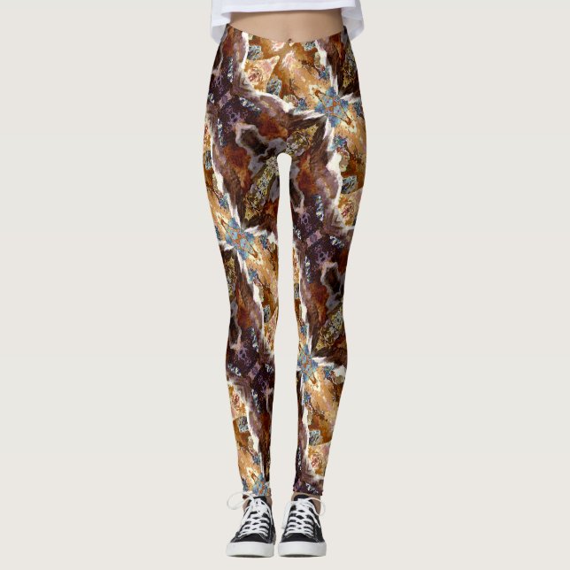 Tropical Coral Ocean Pattern Brown Leggings (Vorderseite)