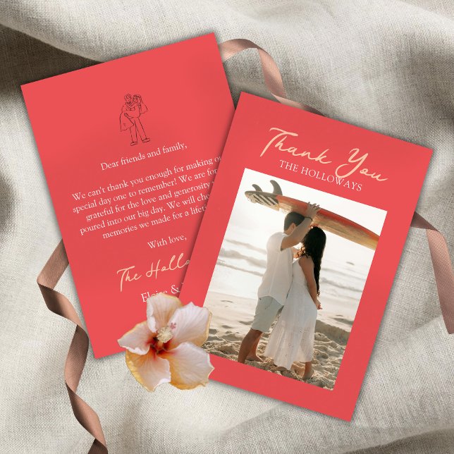 Tropical Coral Pink Flat Thank You Card Dankeskarte (Tropical Coral Pink Flat Thank You Card)