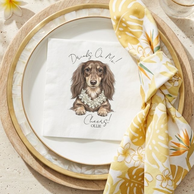 Tropical Dachshund Wedding Drinks On Me Serviette (Tropical Dachshund Wedding Drinks On Me Napkins)