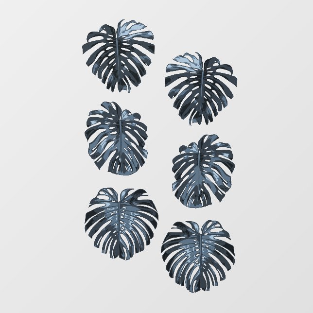 Tropical Dark Blue Set von 6 Jungle-Blätter Fensteraufkleber (Blatt)