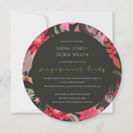 Tropical Dark Boho Red Floral Verlobung einladen Dankeskarte