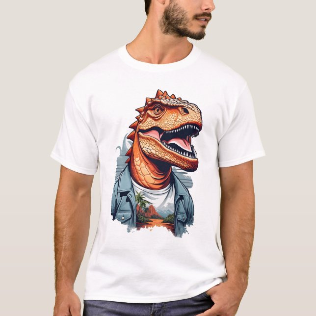 Tropical Dinosaur Rawr AI Art T-Shirt (Vorderseite)