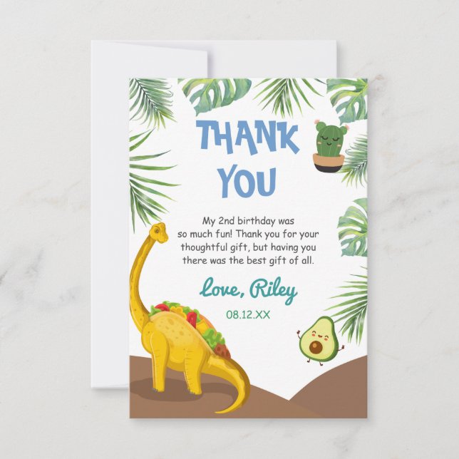 Tropical Dinosaur Tacos Tacosaurus Party Geburtsta Dankeskarte (Vorderseite)