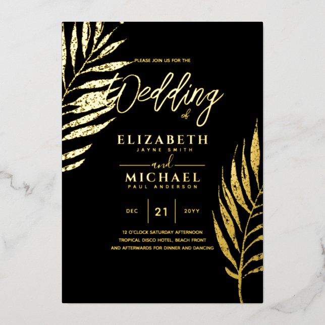 Tropical Disco Faire-part de mariage Gold Black (Recto)
