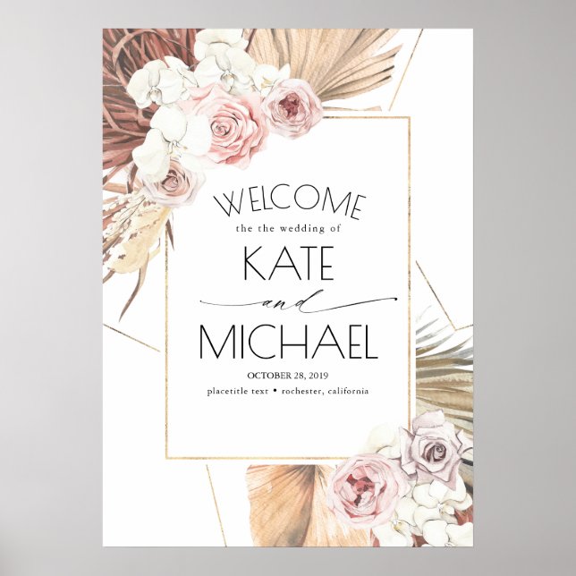 Tropical Dried Palm Leaf Boho Wedding Poster (Vorne)