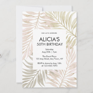 Tropical Dry Palm Leaf Boho Watercolor Geburtstag Einladung