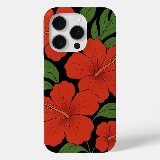 Tropical Elegance Roter Hibiskus auf Schwarz Case-Mate iPhone Hülle (Rückseite)
