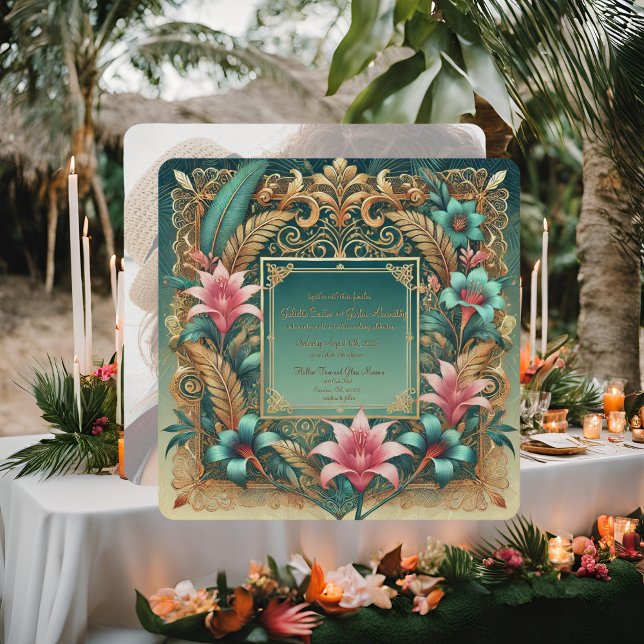 Tropical Elegance Square Rahmen Hochzeit Einladung (Von Creator hochgeladen)