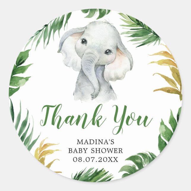 Tropical Elephant Baby Dusche Danke Sticker (Vorderseite)