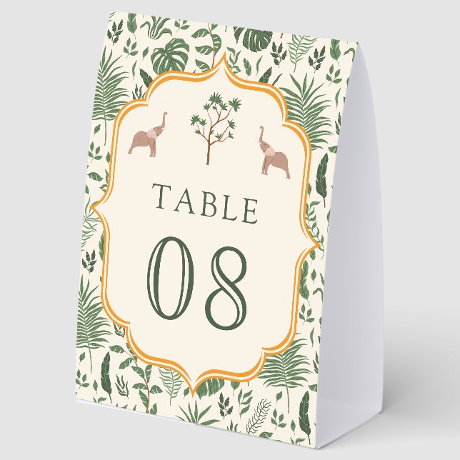Tropical Elephant Indian Wedding Table Number Tischaufsteller (Vorderseite)