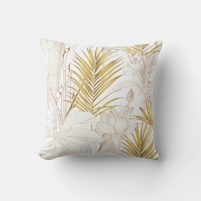Tropical exotic floral line golden palm leaves and kissen (Vorderseite)